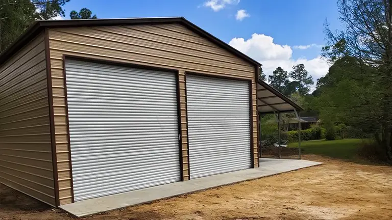 28x60x14 Fully Enclosed Metal Garage with Lean-to