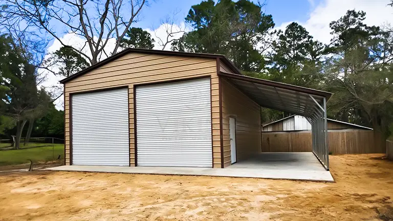 28x60x14 Fully Enclosed Metal Garage with Lean-to