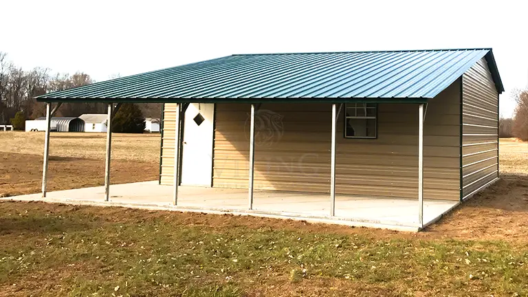 36x25x9 Double Wide Garage With Lean-to