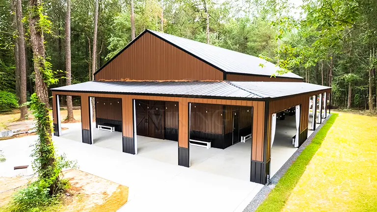 40x80x14 Steel Garage with Full Wraparound Lean-To